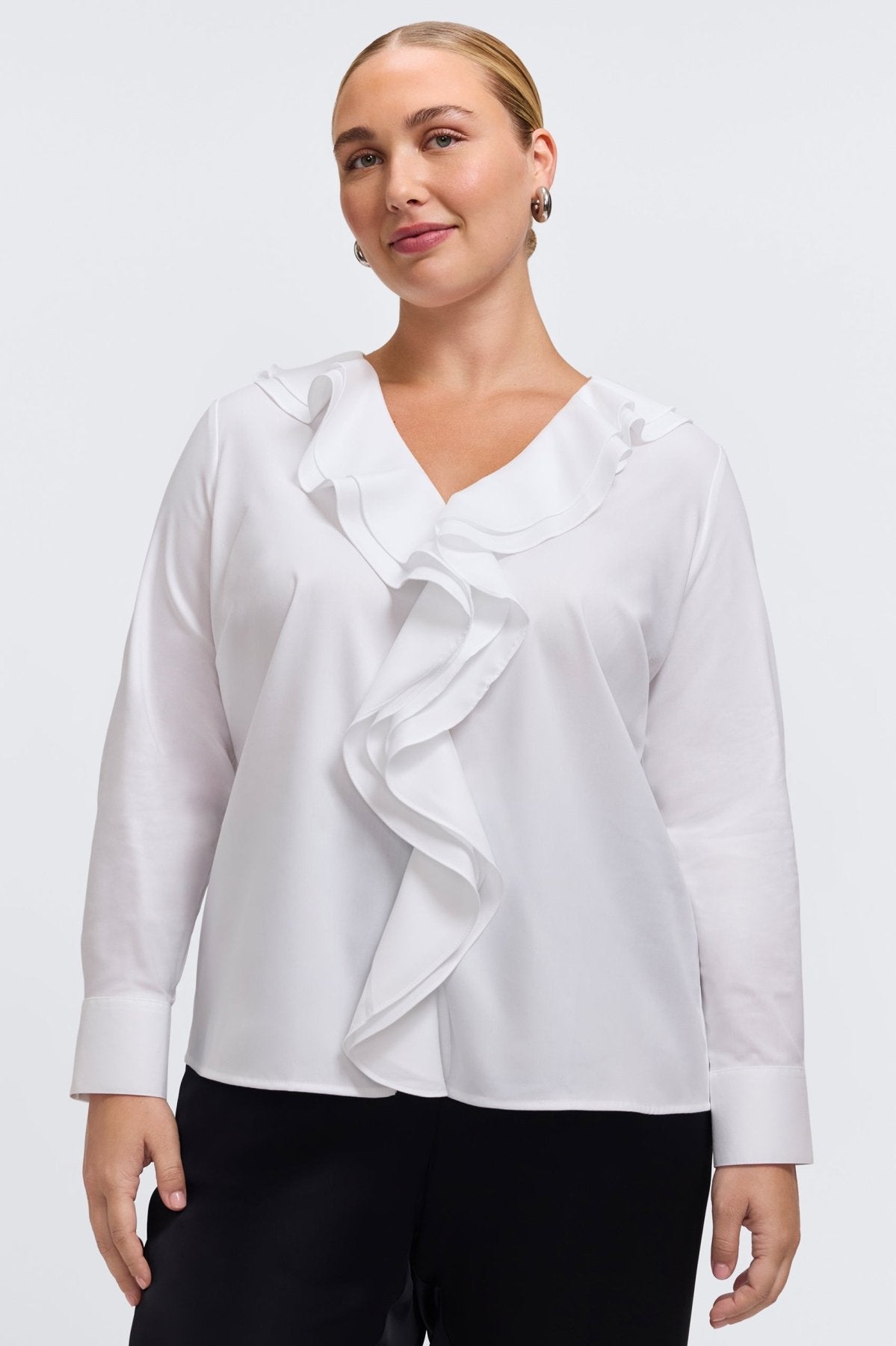 Shantel Plus Ruffle Long Sleeve Popover Shirt