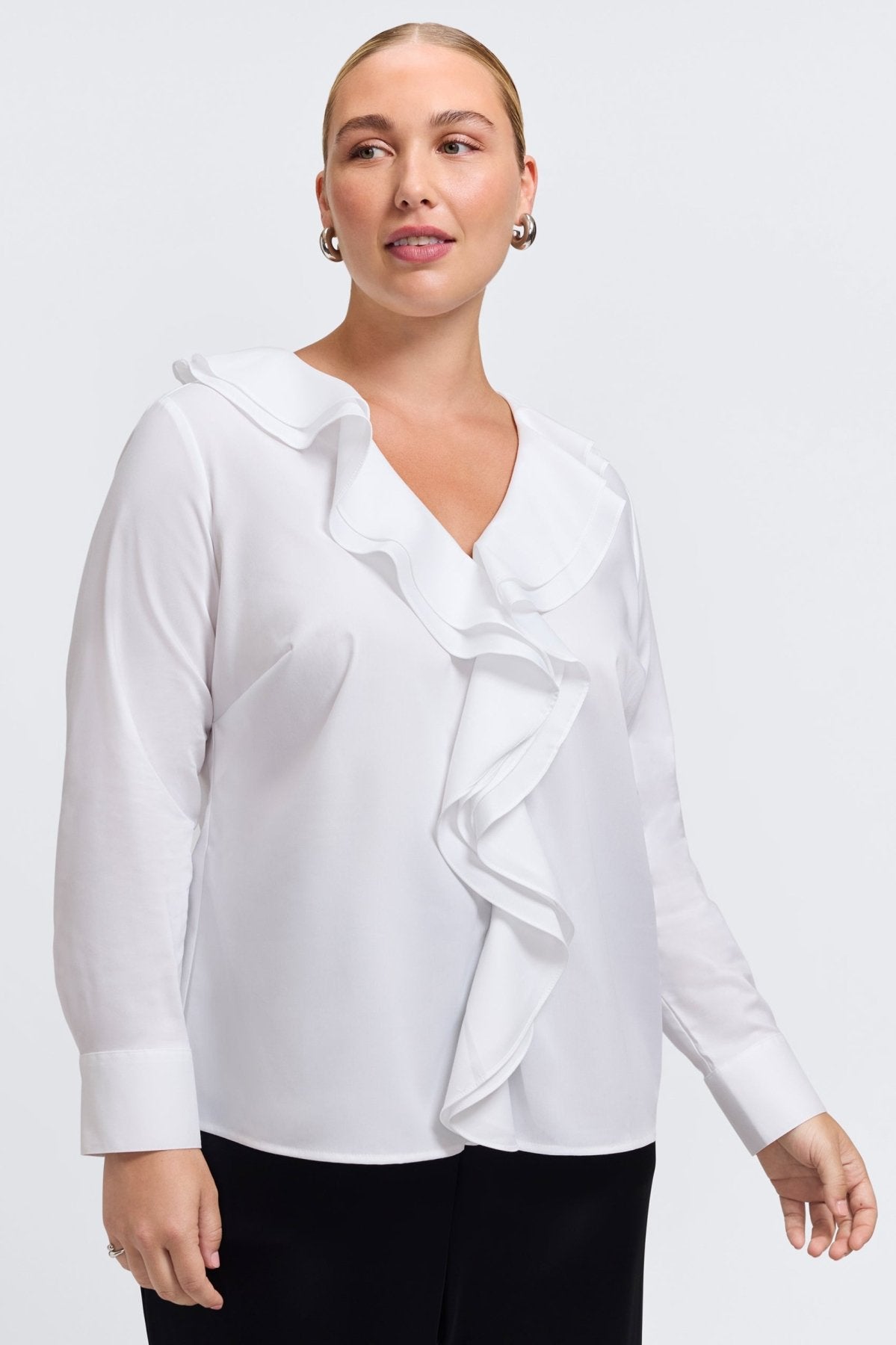 Shantel Plus Ruffle Long Sleeve Popover Shirt