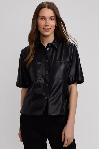 Demi Vegan Leather Elbow Sleeve Shirt Jacket
