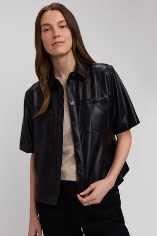 Demi Vegan Leather Elbow Sleeve Shirt Jacket