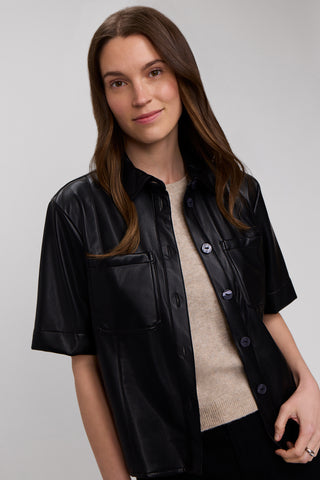 Demi Vegan Leather Elbow Sleeve Shirt Jacket