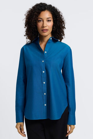 Front view of woman wearing the Meghan No Iron Pinpoint Long Sleeve Shirt #color_teal