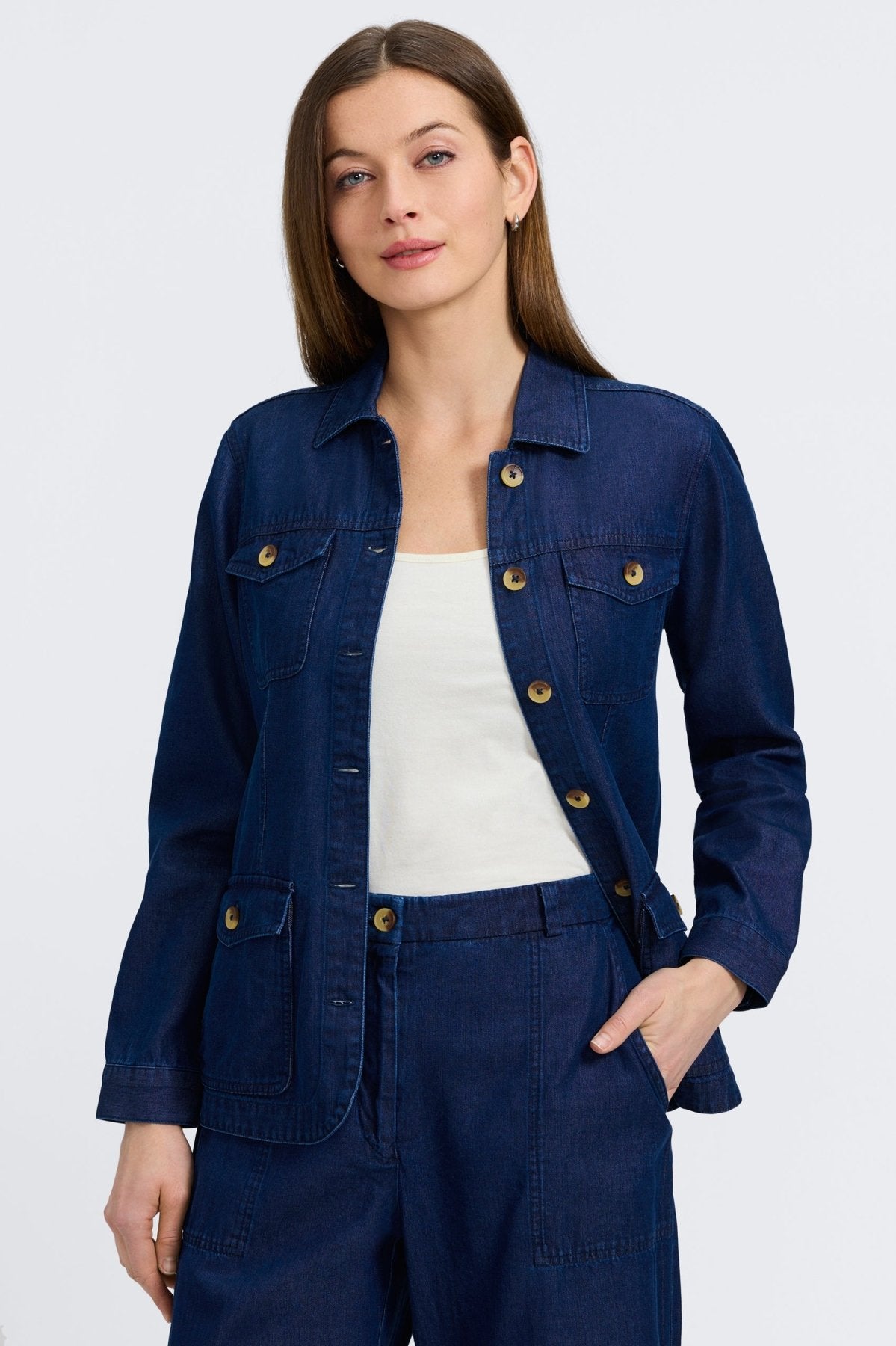 Stella Tencel® Denim Long Sleeve Belted Jacket