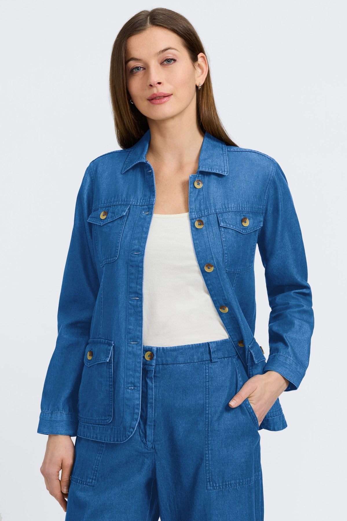 Stella Tencel® Denim Long Sleeve Belted Jacket