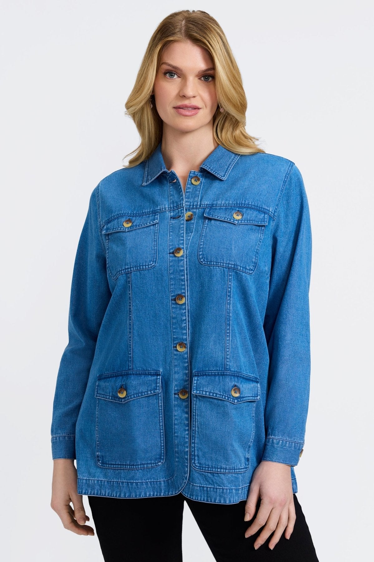 Stella Plus Tencel® Denim Long Sleeve Belted Jacket- Foxcroft