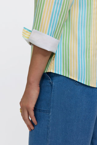 Taylor No Iron Pinpoint Ombre Stripe 3/4 Sleeve Shirt