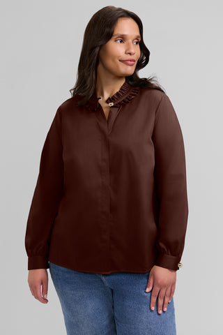 Colette Plus Stretch Matte Sateen Ruffle Long Sleeve Shirt