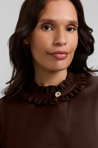 Colette Plus Stretch Matte Sateen Ruffle Long Sleeve Shirt