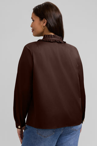 Colette Plus Stretch Matte Sateen Ruffle Long Sleeve Shirt