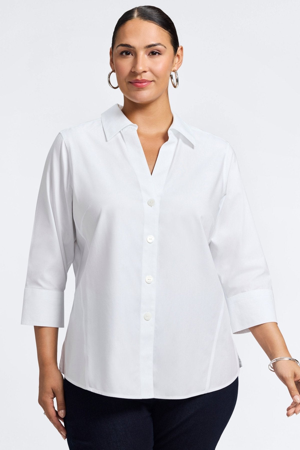 Paityn Plus No Iron Pinpoint 3/4 Sleeve Shirt