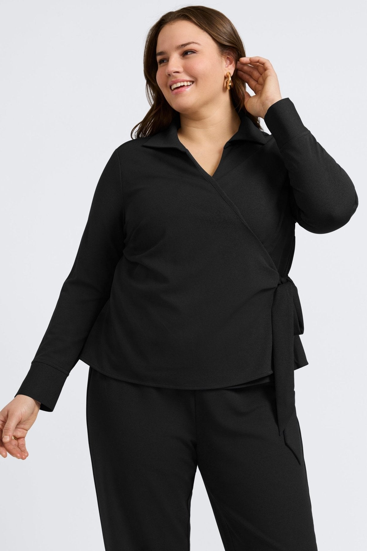 Rosie Plus Knit Crepe Wrap Long Sleeve Shirt