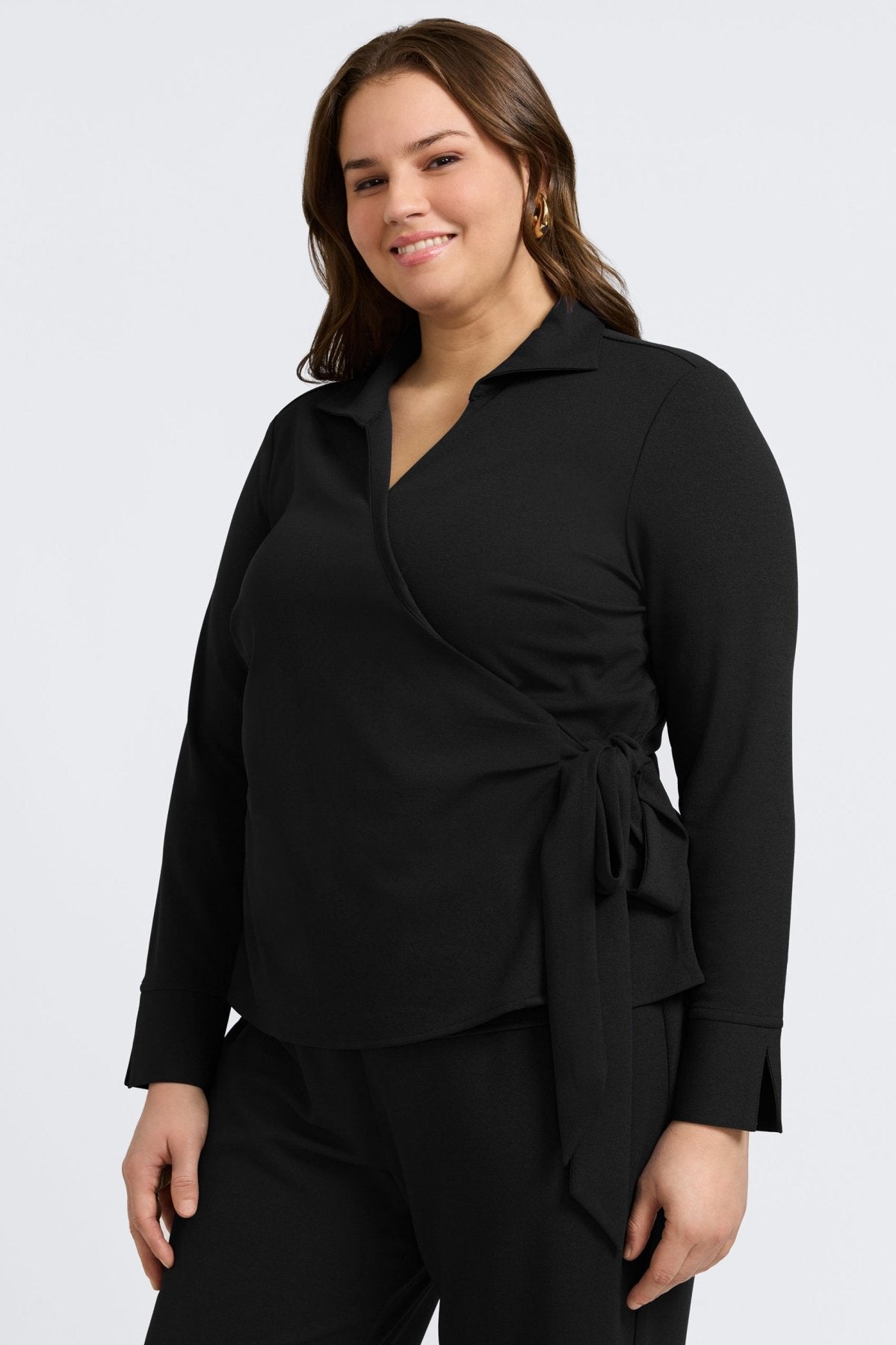 Rosie Plus Knit Crepe Wrap Long Sleeve Shirt