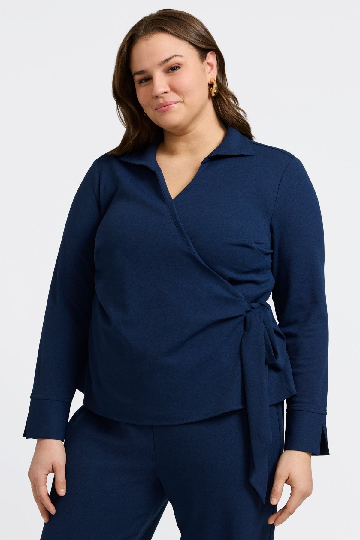 Rosie Plus Knit Crepe Wrap Long Sleeve Shirt
