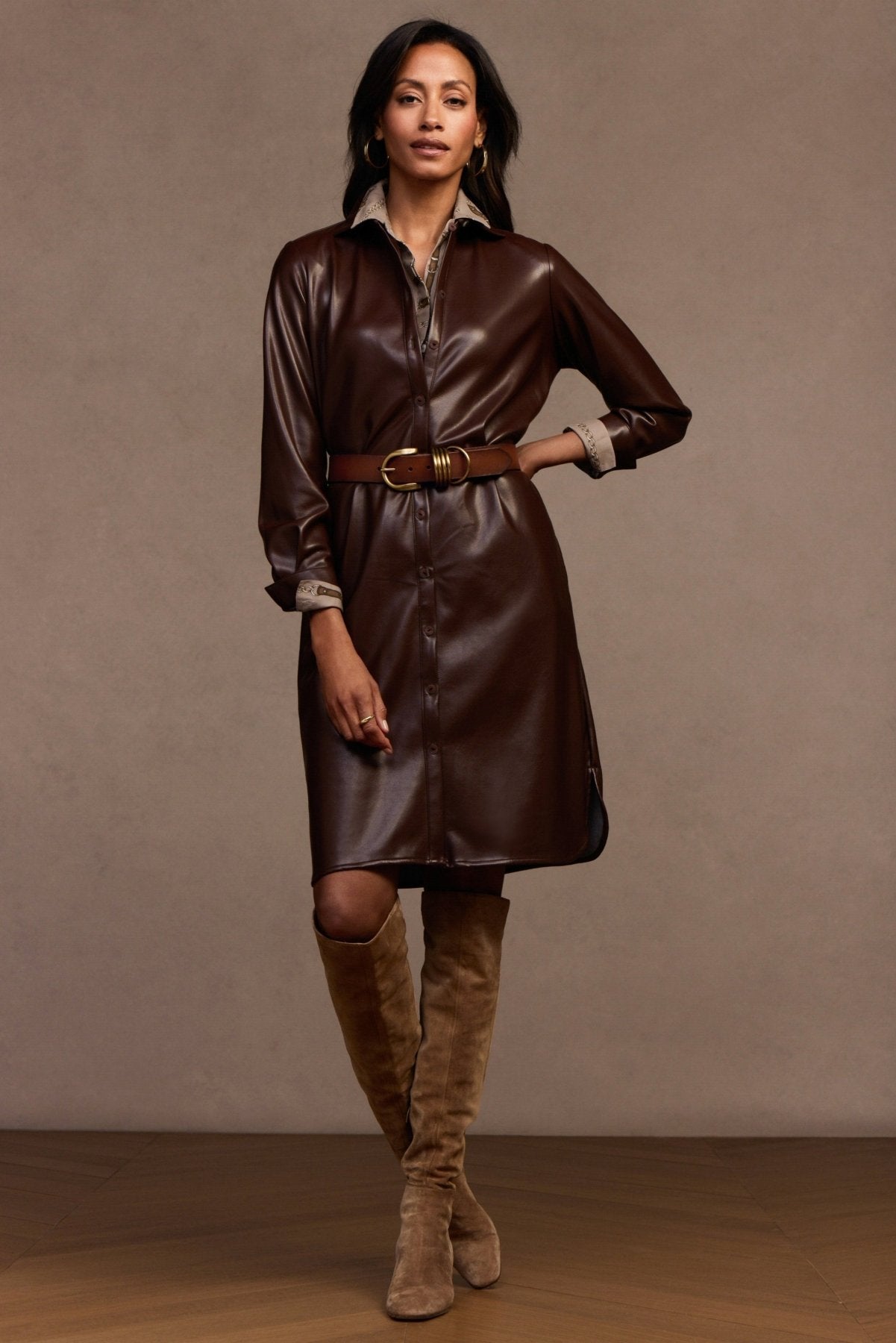 Rocca Vegan Leather Long Sleeve Dress