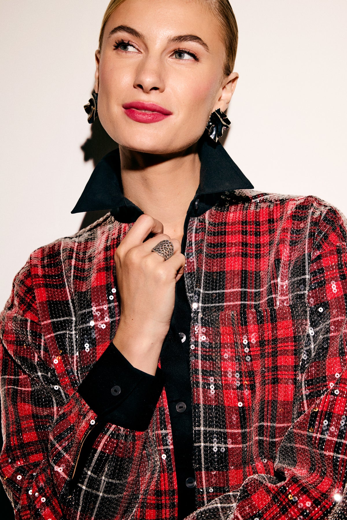 #color_sequined red plaid