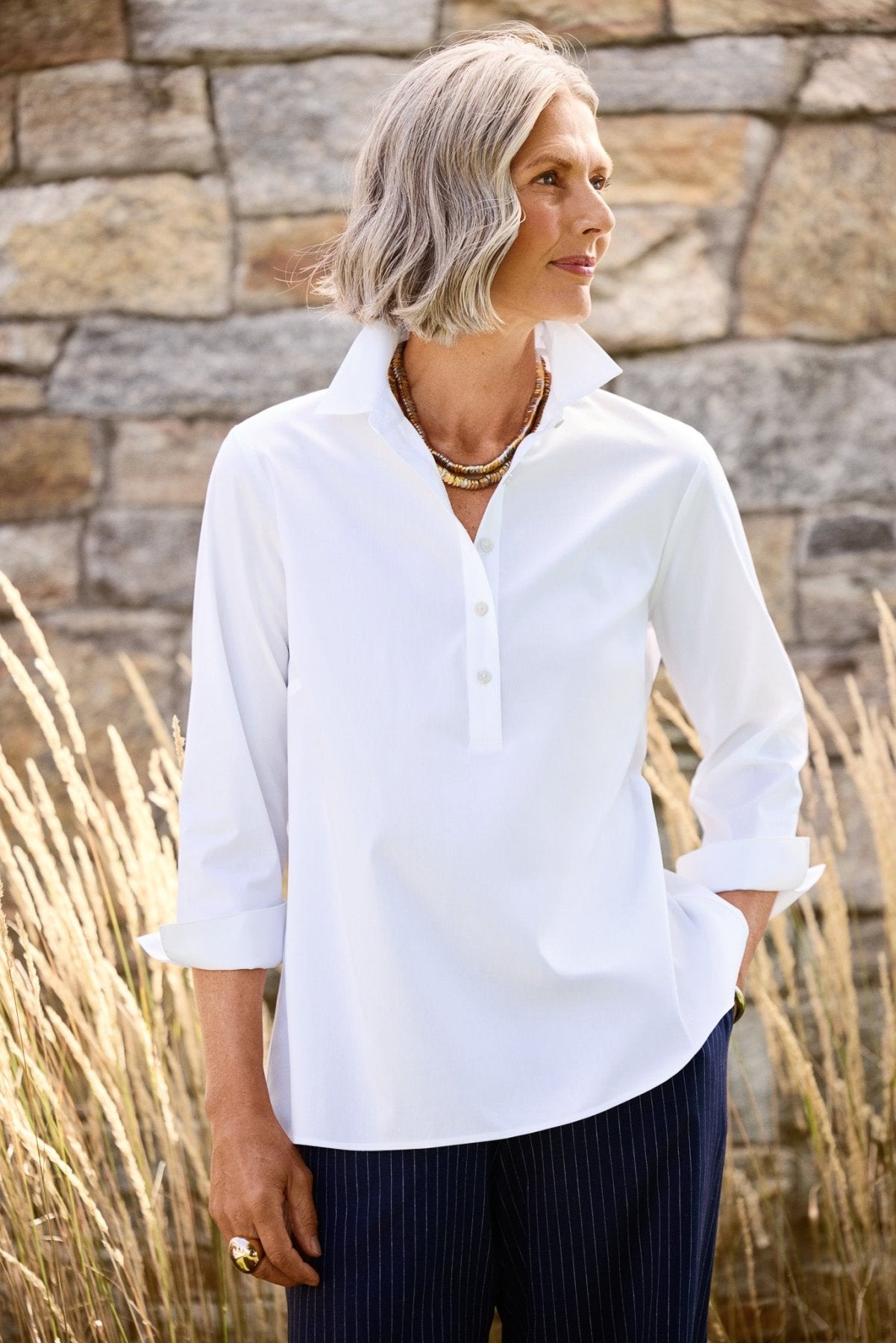 Therese No Iron Stretch 3/4 Sleeve Popover Shirt