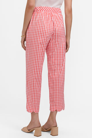 Back view of gingham capri pants #color_georgia peach/white gingham