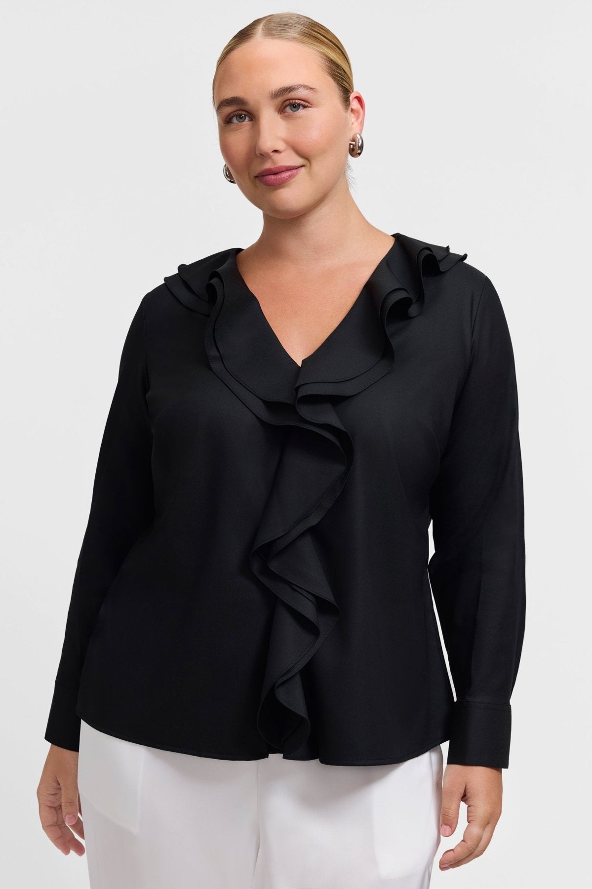 Shantel Plus Ruffle Long Sleeve Popover Shirt