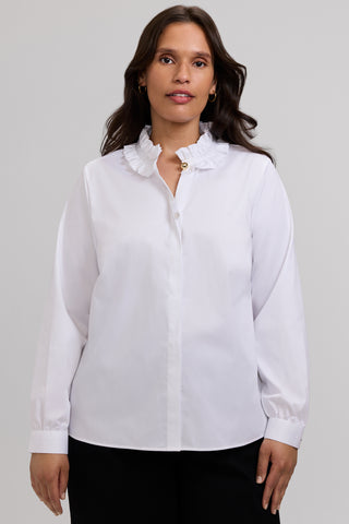 Colette Plus Stretch Matte Sateen Ruffle Long Sleeve Shirt
