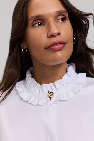 Colette Plus Stretch Matte Sateen Ruffle Long Sleeve Shirt
