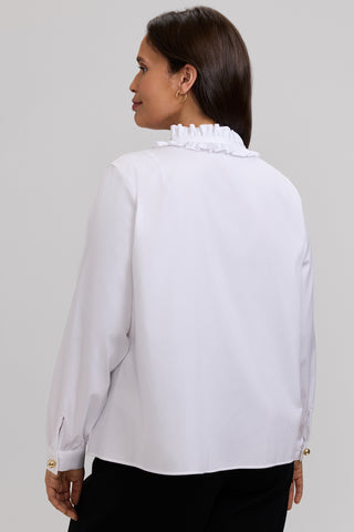Colette Plus Stretch Matte Sateen Ruffle Long Sleeve Shirt