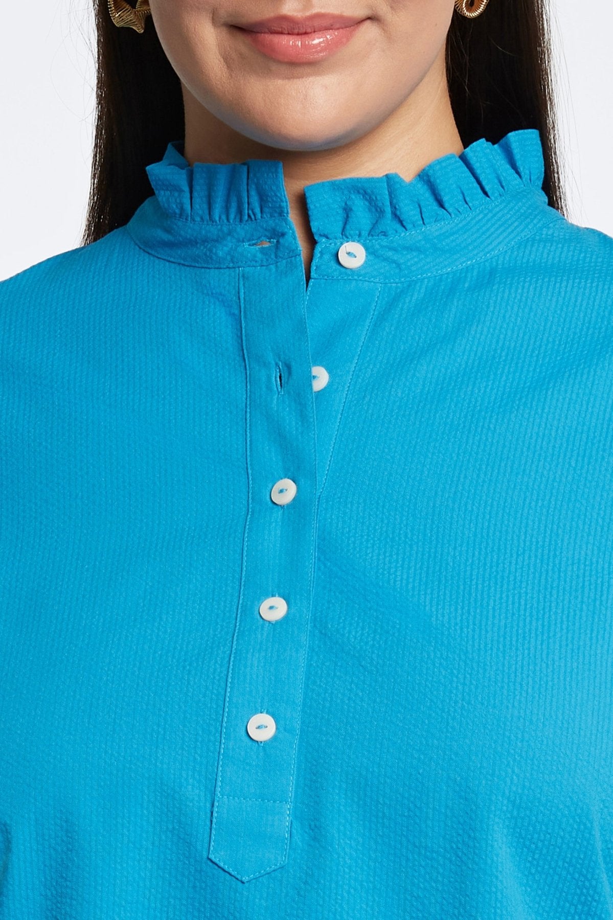 Mia Plus Seersucker 3/4 Sleeve Popover Shirt