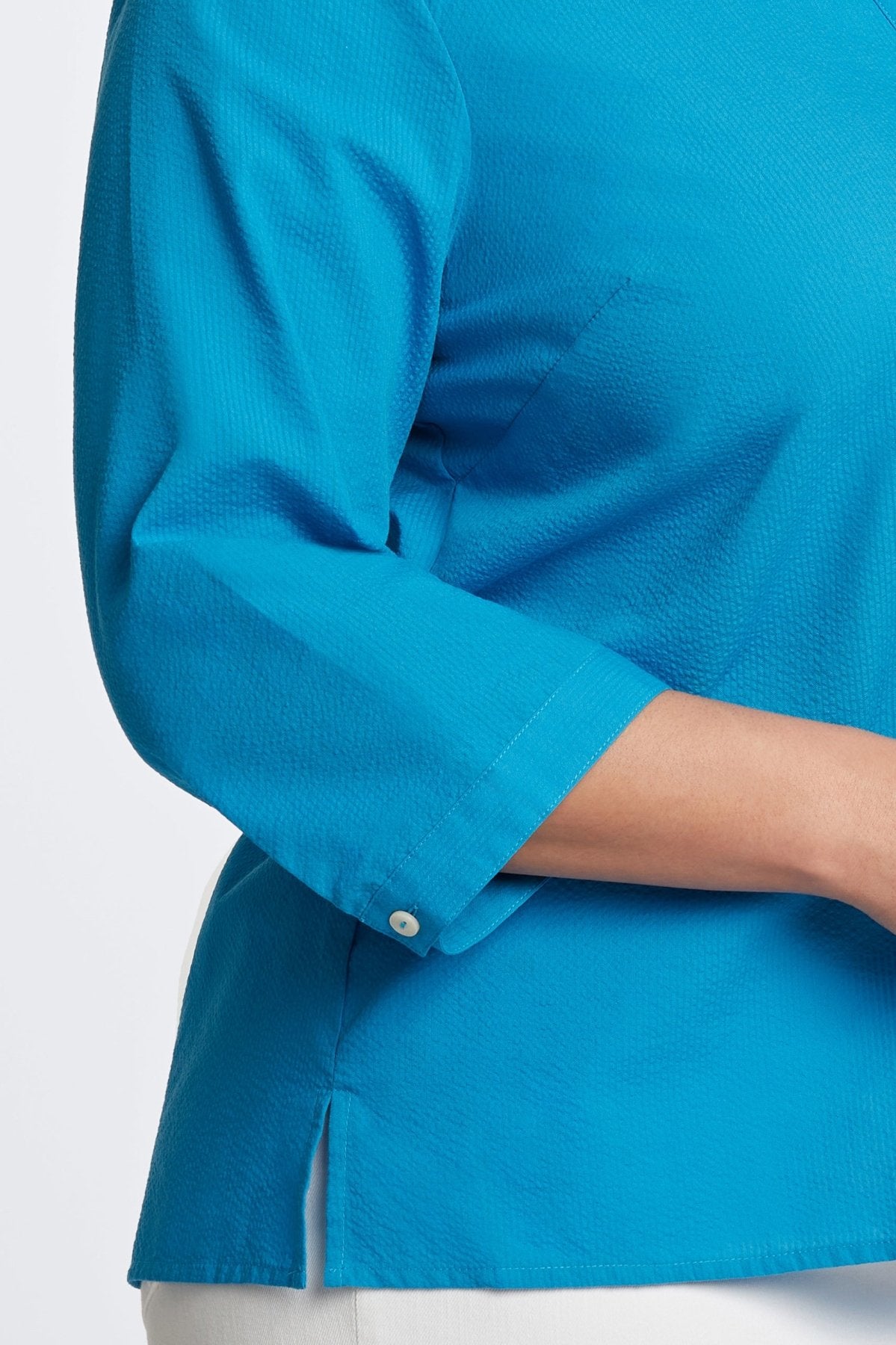 Mia Plus Seersucker 3/4 Sleeve Popover Shirt