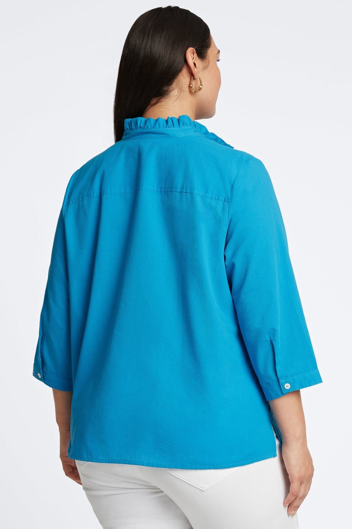 Mia Plus Seersucker 3/4 Sleeve Popover Shirt
