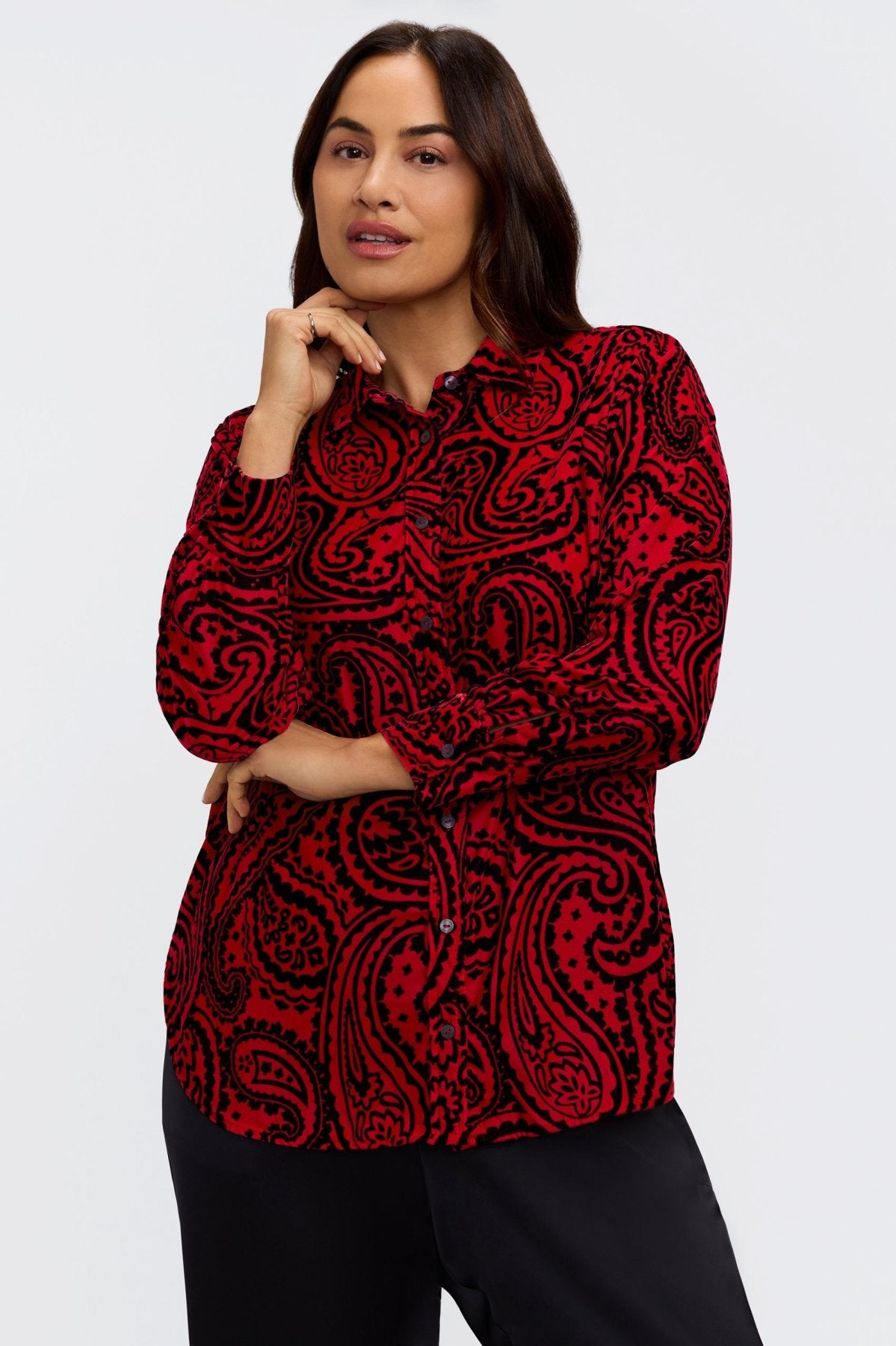 Meghan Plus Velvet Paisley Long Sleeve Shirt