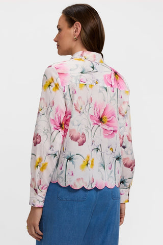 Back view of model wearing the Scarlett Delicate Florals Long Sleeve Shirt