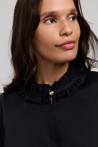 Colette Plus Stretch Matte Sateen Ruffle Long Sleeve Shirt