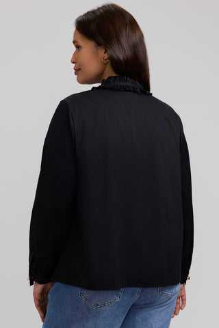 Colette Plus Stretch Matte Sateen Ruffle Long Sleeve Shirt