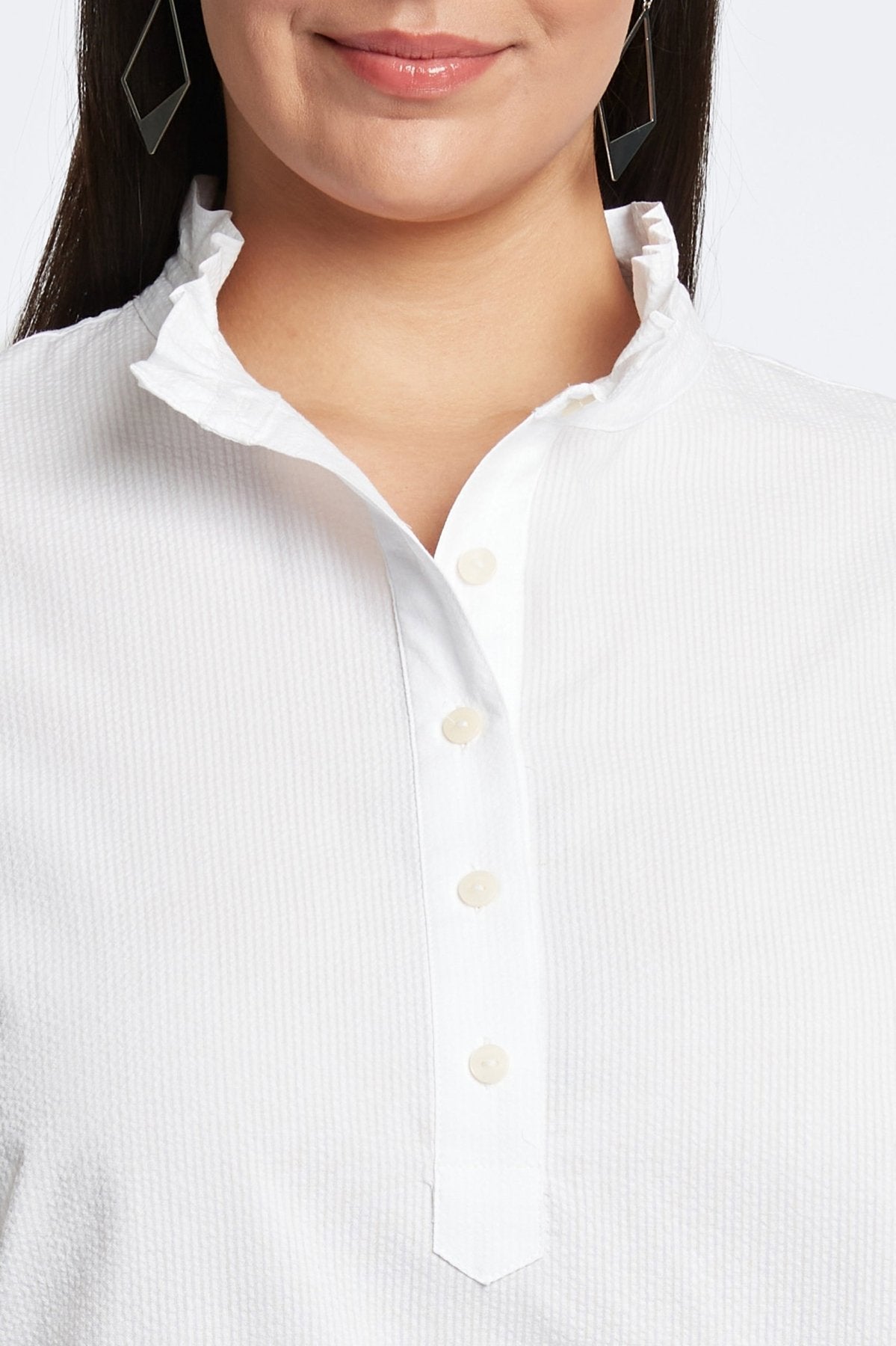 Mia Plus Seersucker 3/4 Sleeve Popover Shirt