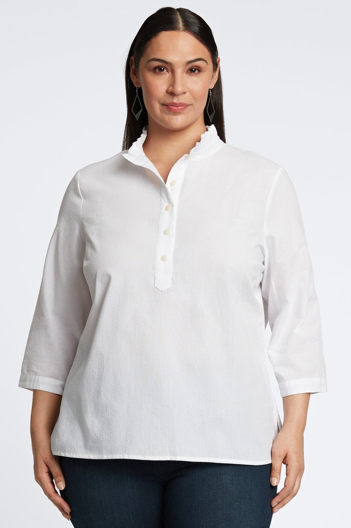 Mia Plus Seersucker 3/4 Sleeve Popover Shirt