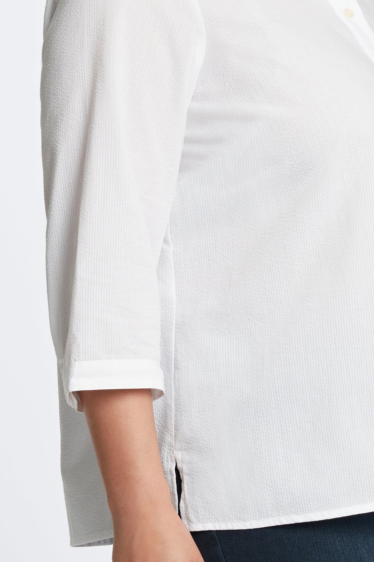 Mia Plus Seersucker 3/4 Sleeve Popover Shirt