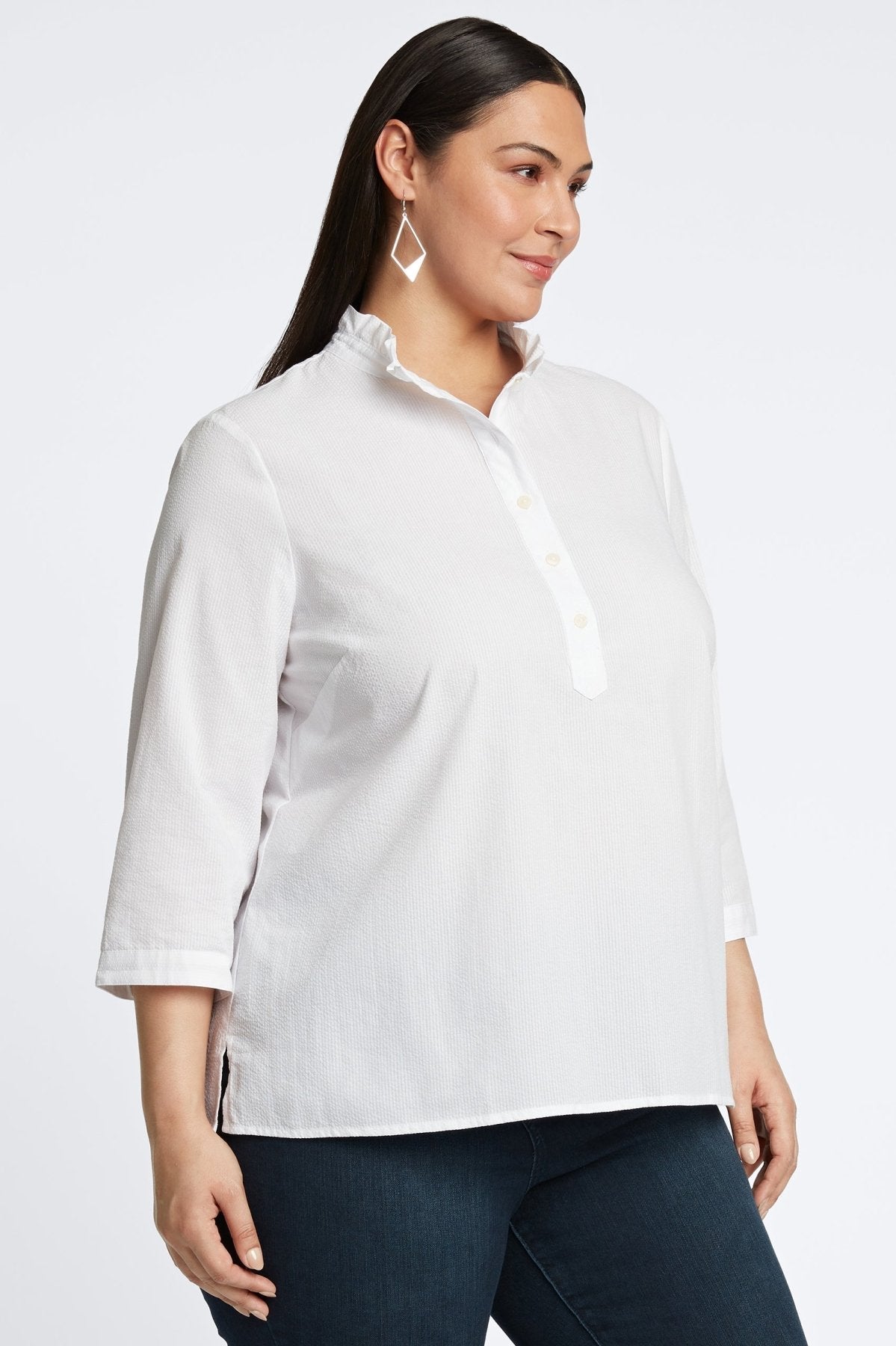 Mia Plus Seersucker 3/4 Sleeve Popover Shirt