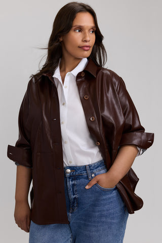 Ronnie Plus Vegan Leather  Long Sleeve Shirt Jacket
