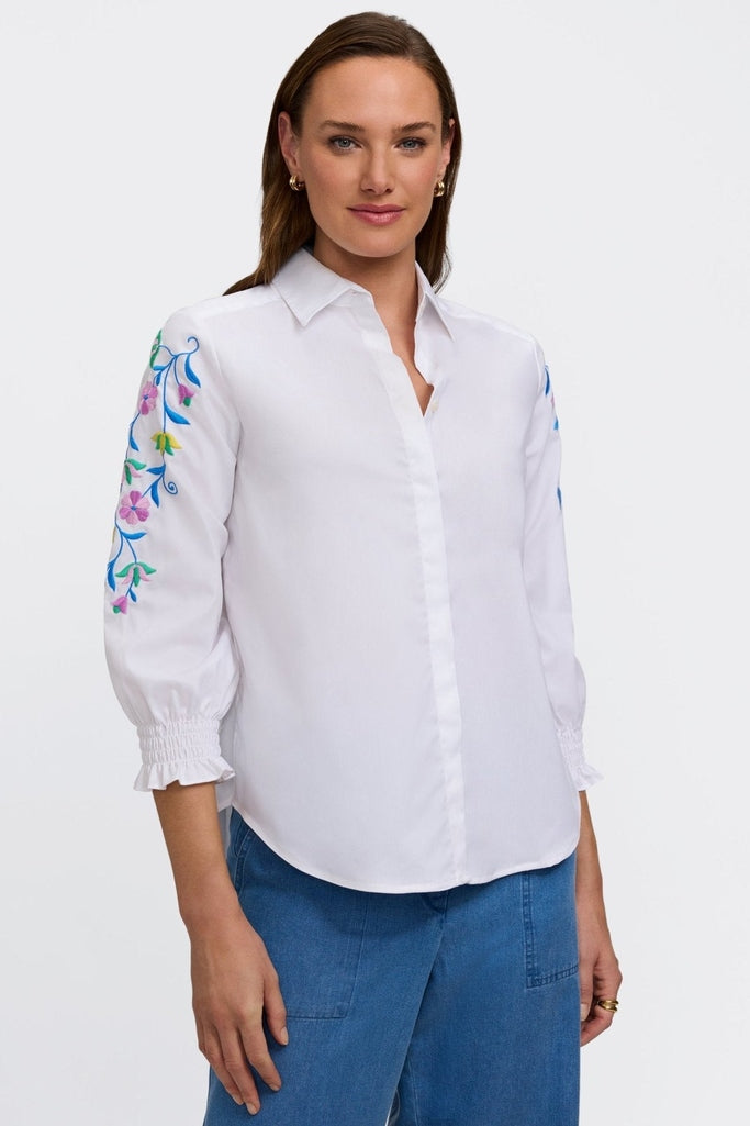 Olivia Floral Embroidery 3/4 Sleeve Shirt