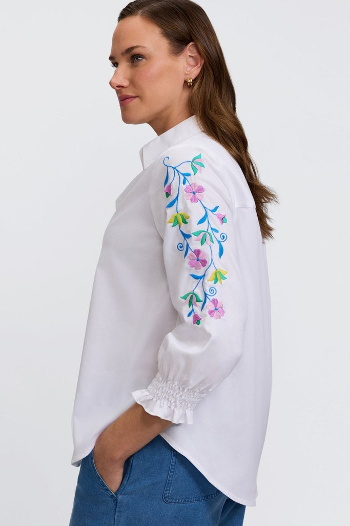 Olivia Floral Embroidery 3/4 Sleeve Shirt
