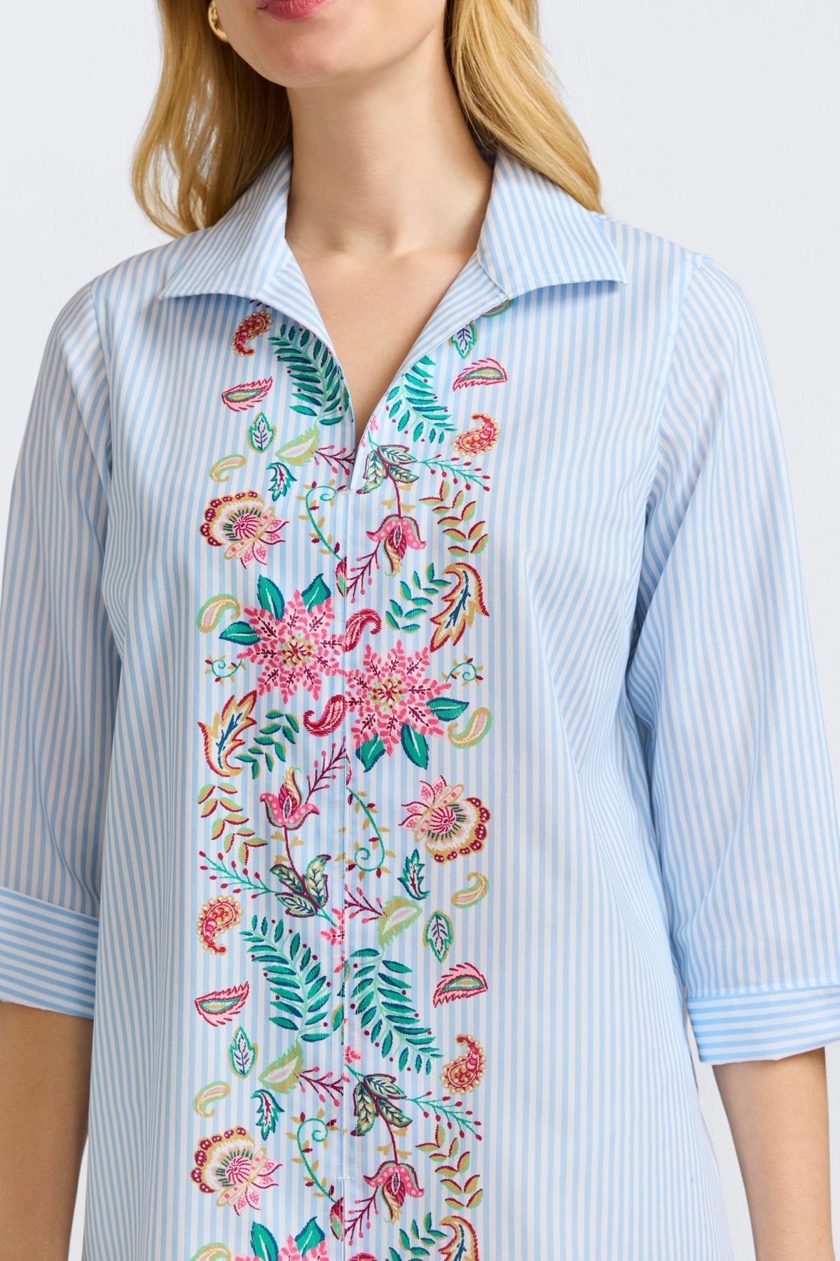 Agnes Striped Floral 3/4 Sleeve Popover Shirt