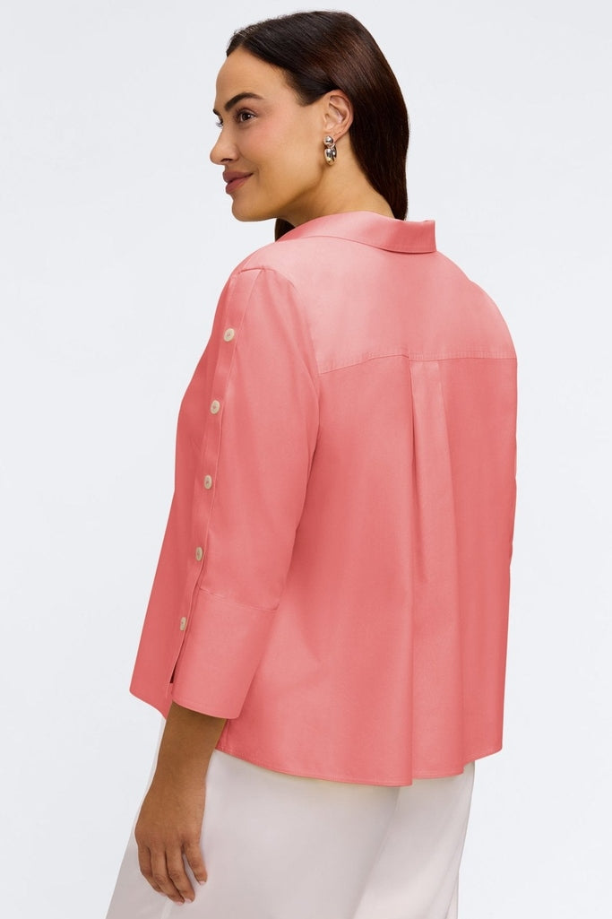 Lainey Plus No Iron Pinpoint 3/4 Button Sleeve Shirt – Foxcroft