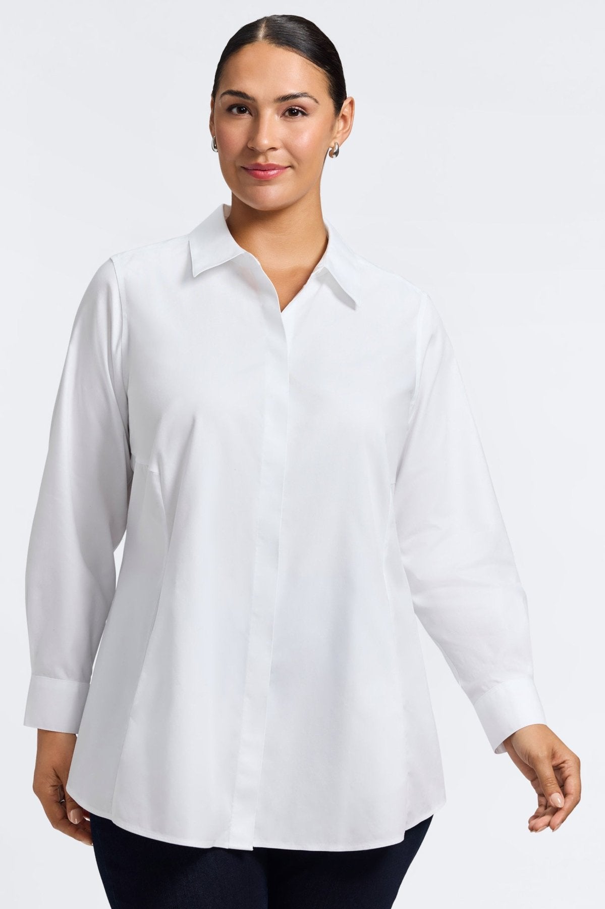 Cici Plus No Iron Pinpoint Long Sleeve Tunic