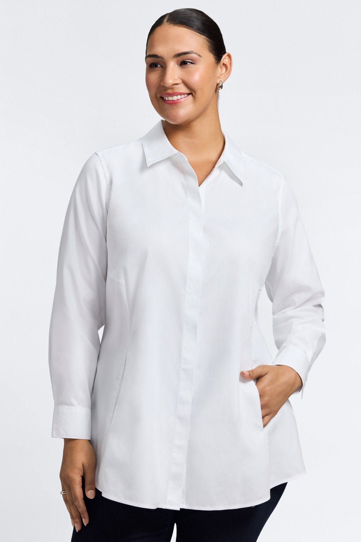 Cici Plus No Iron Pinpoint Long Sleeve Tunic