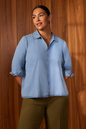 Agnes Plus Tencel® Denim 3/4 Sleeve Popover Shirt