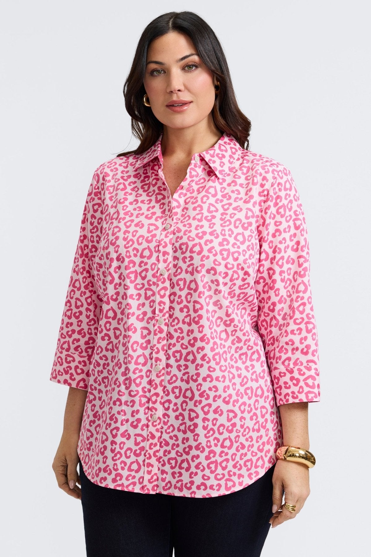 Margie Plus Tonal Cheetah 3/4 Sleeve Shirt
