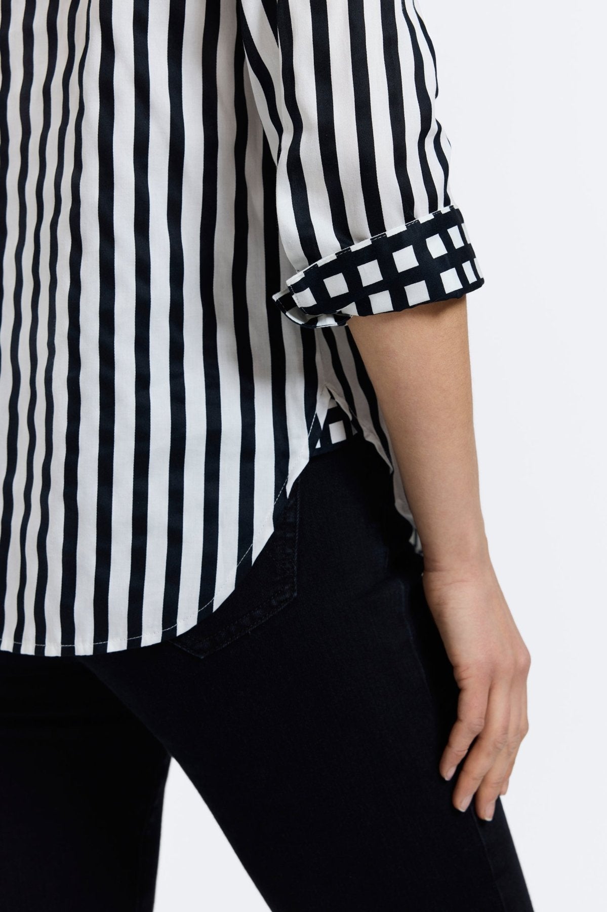 Meghan Black Stripe & Gingham 3/4 Sleeve Shirt