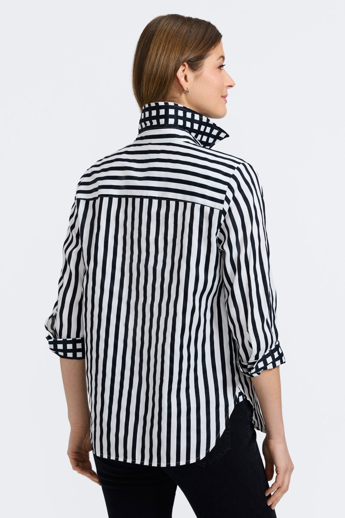 Meghan Black Stripe & Gingham 3/4 Sleeve Shirt