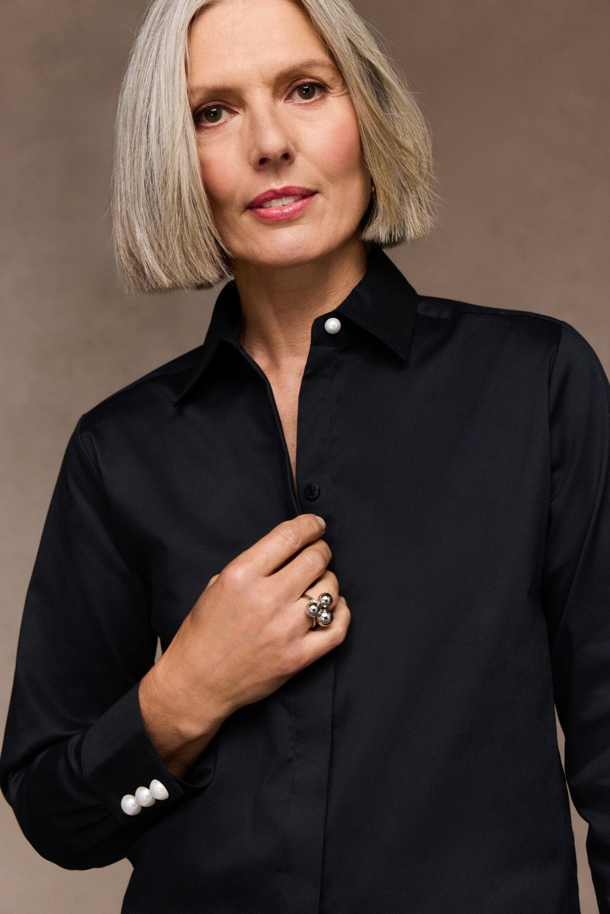 Pearl Stretch Matte Sateen Long Sleeve Shirt