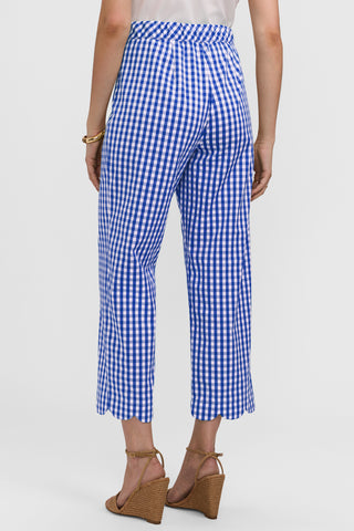 Back view of the gingham capris #color_deep sea/white gingham
