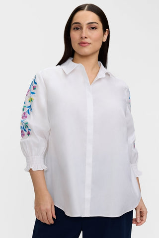 Olivia Plus Floral Embroidery 3/4 Sleeve Shirt